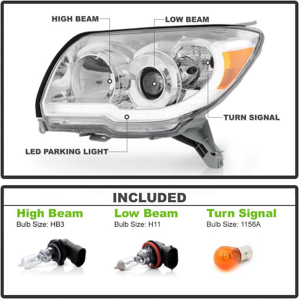 ACANII - For 2006-2009 Toyota 4Runner Chrome Housing LED Tube Upgrade Projector Headlights Headlamps Driver & Passenger