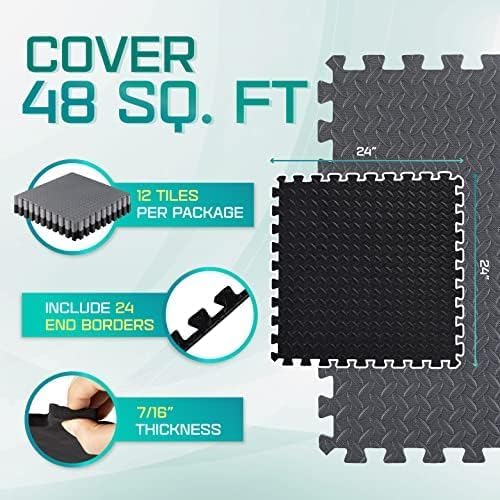 Yes4All 24SQFT-120SQFT Puzzle Exercise Mat for Home Gym, EVA Interlocking Foam Floor Tiles with Border for Workout Equipment