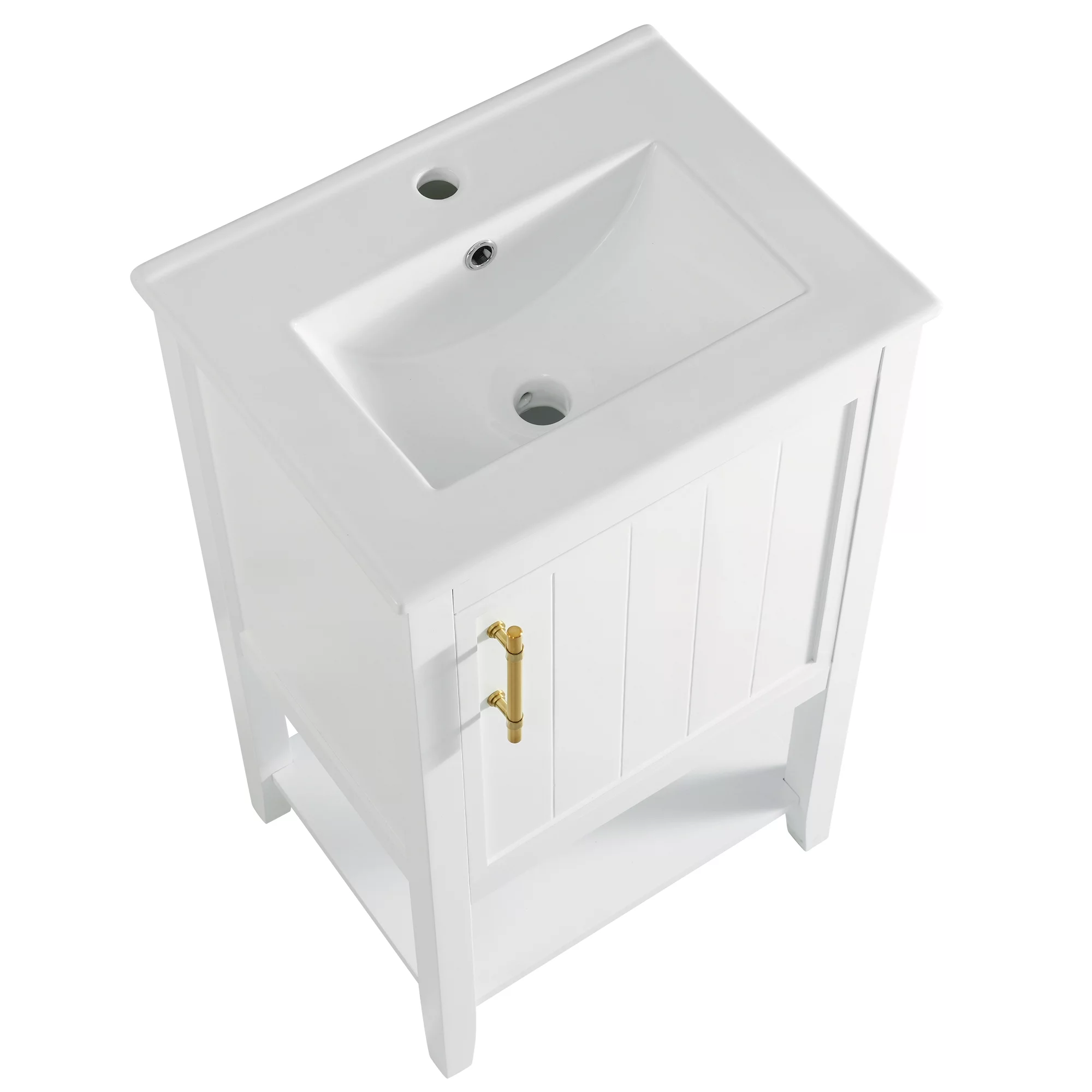 EUROCO 20" Bathroom Vanity with Sink, Bathroom Cabinet with Soft Closing Door, Storage Rack and Open Shelf, White - Curated Treasures Market