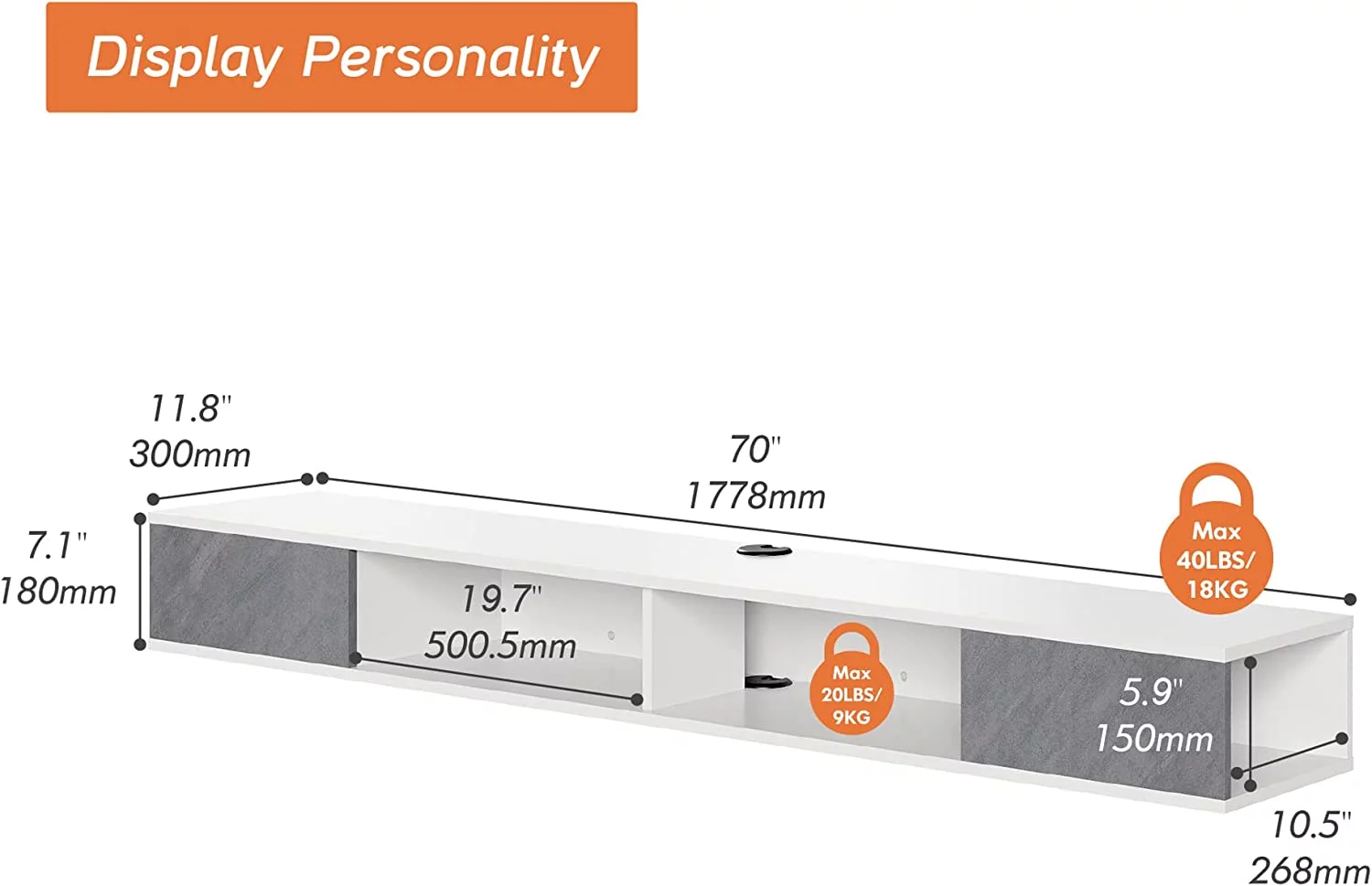 70 inch Floating TV Stand for Wall Mounted, Floating Entertainment Center TV Cabinet for Living Room,Grey&White