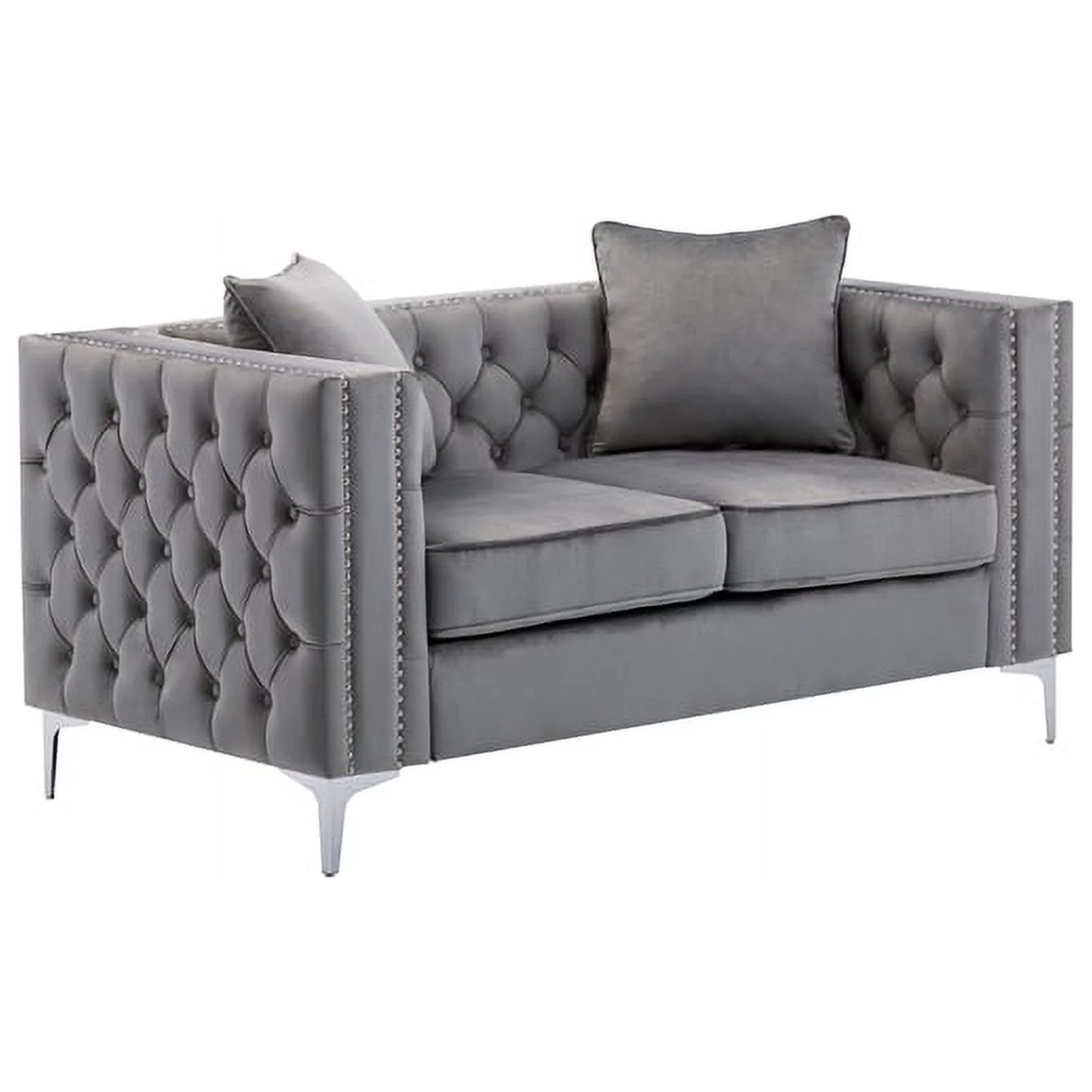 Home Square 2 Piece Velvet Fabric Loveseat and Chair Set in Gray