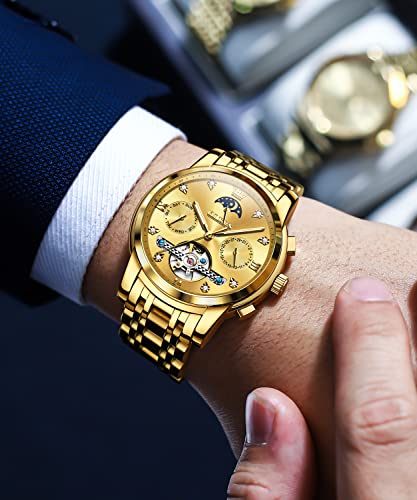 OLEVS Mens Automatic Watches Self-Winding Luxury Diamond Stainless Steel Wrist Watch for Men