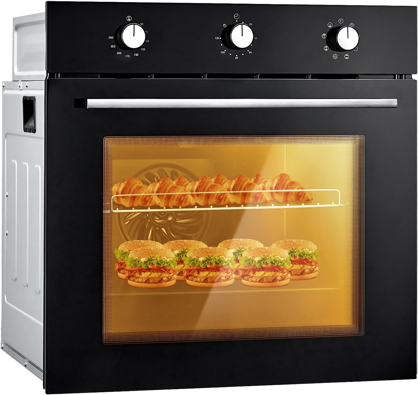 24" Built-in Electric Single Wall Oven with Double-Layered Glass Door, Mechanical Knobs, 2.5 Cu.Ft Capacity, 5 Cooking Functions, and 3000W Power