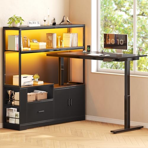 SEDETA L Shaped Standing Desk, Reversible Computer Office Desk with Drawers & Hutch