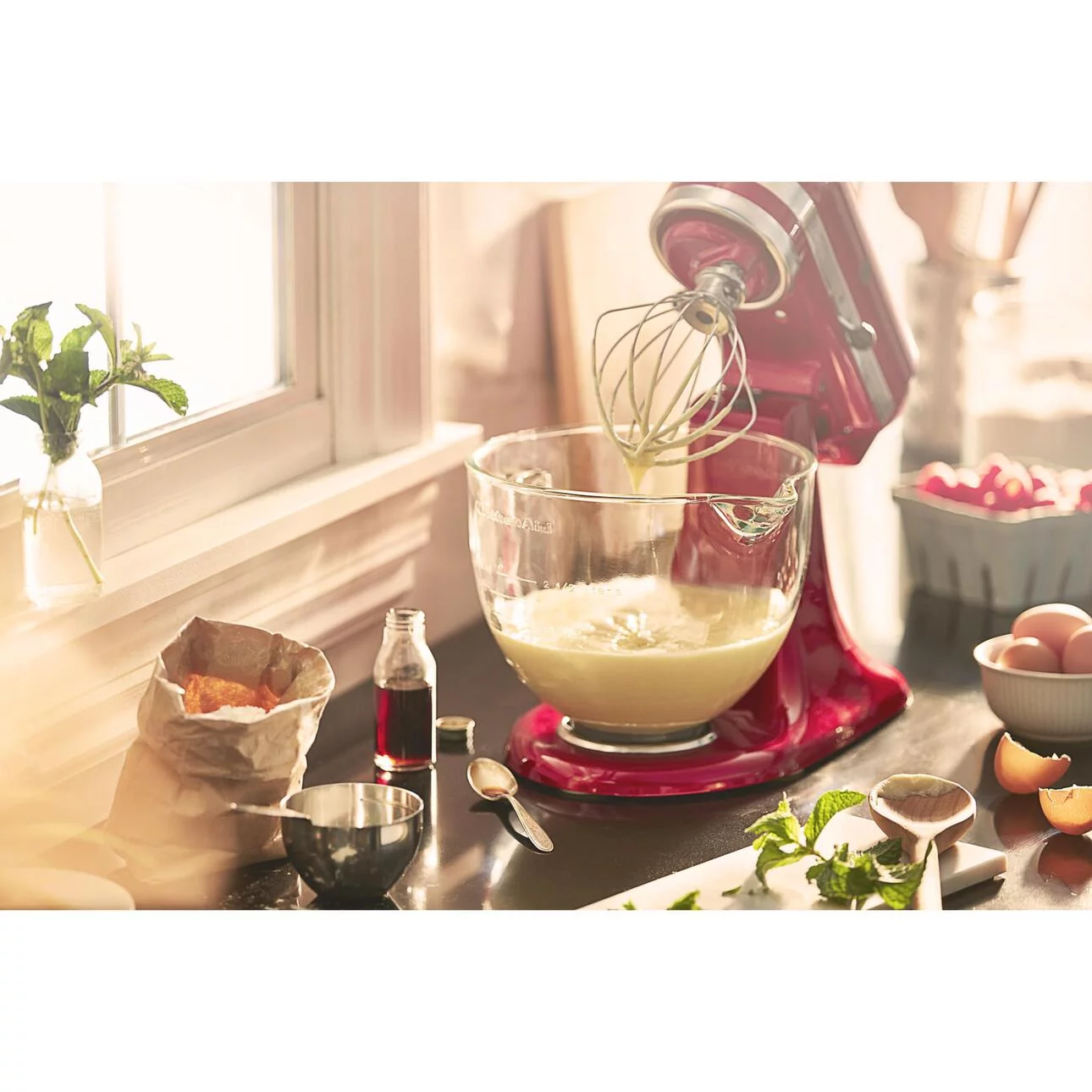 KitchenAid Artisan Design Series 5 Quart Tilt-Head Stand Mixer with Glass Bowl, Candy Apple Red, KSM155GB