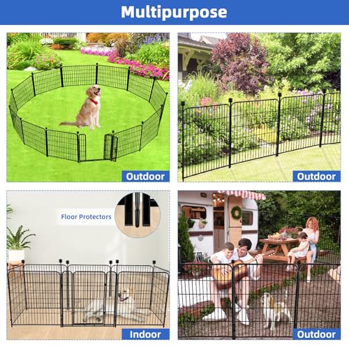 ADAVIN Tall Garden Fence with Gate, 48 in(H) 8 Panels Heavy Duty Iron Metal Animal Barrier Fence, Indoor Dog Playpen, Temporary Fencing