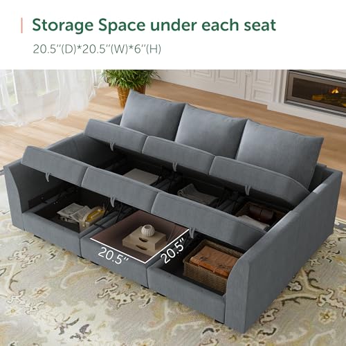 HONBAY Modular Sofa Sectional Sleeper Couch with Ottomans Reversible Sleeper Sectional Sofa Modular Couch with Storage, Aqua Blue