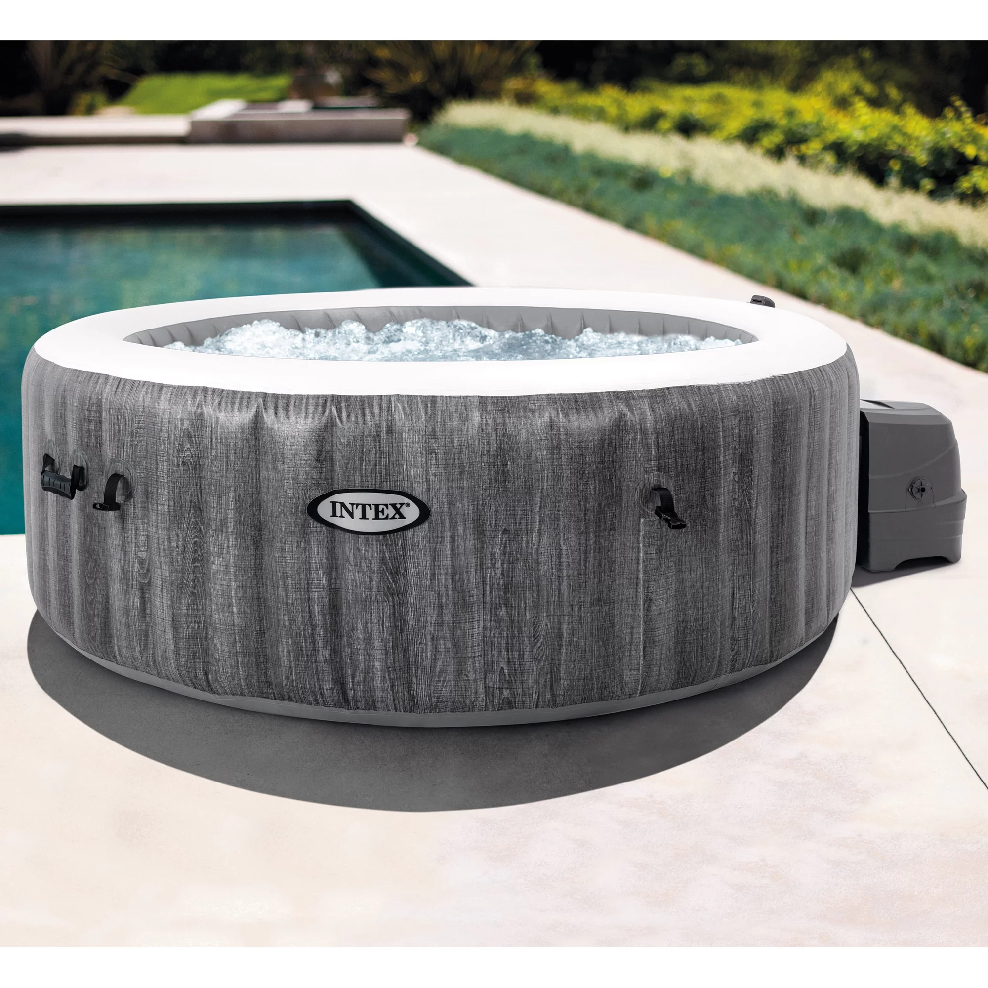 Intex PureSpa Plus 6 Person Inflatable Hot Tub Bubble Jet Spa, 85 x 28, Greywood