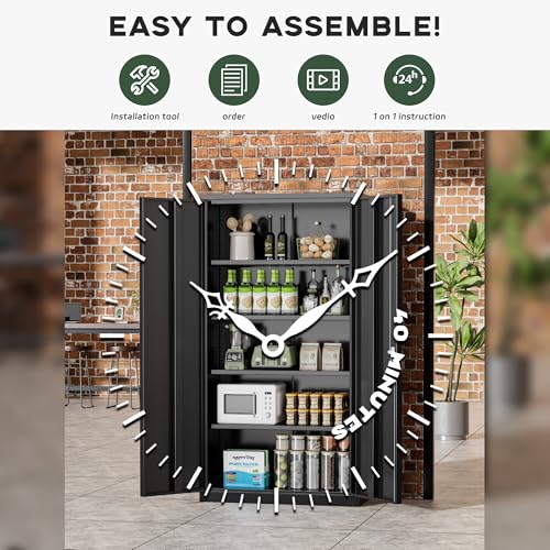 Greenvelly Metal Storage Cabinet, 72" Black Locking Metal Garage Storage Cabinet with Doors and 4 Adjustable Shelves