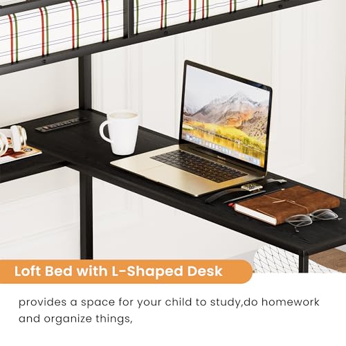 Full Size Loft Bed with Desk,Metal Heavy Duty Full Loft Bed with Stairs,Wardrobe and Shelves