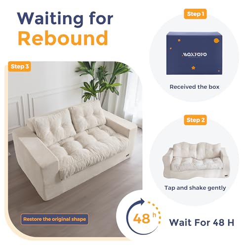 MAXYOYO 3 Seater Couch for Living Room, Boneless Couch with Tufted Cushion & Backrest, Upholstered Floor Sofa with Armrests, Sofa in A Box