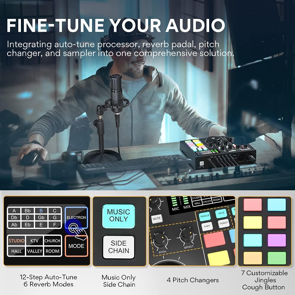 Audio Interface with DJ Mixer and Sound Card, Maonocaster Portable Podcast Production Studio for Guitar, Live Streaming, Recording, Chat, Broadcast