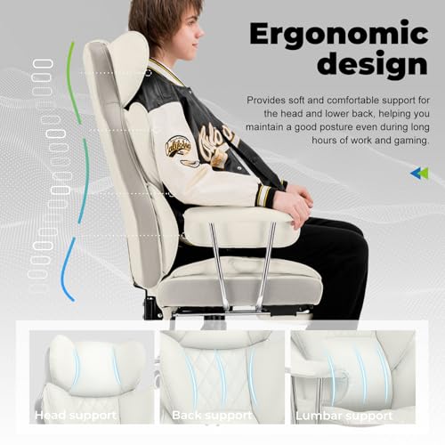 COMHOMA Big and Tall Office Chair, High Back Leather Gaming Chair with Footrest