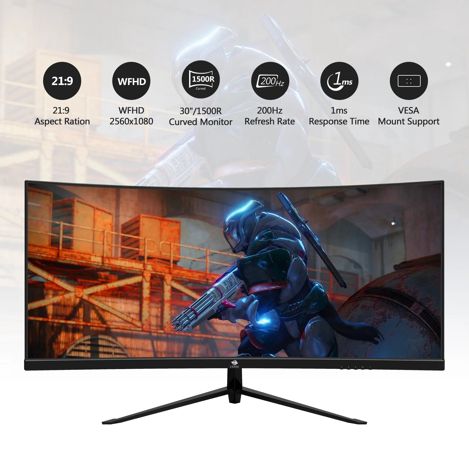 Z-EDGE UG30 30-Inch Curved Gaming Monitor 200Hz 1ms 21:9 Ultrawide 2560x1080 HDMI DP Port RGB
