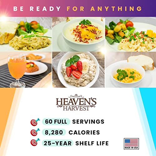 Heaven’s Harvest 25-Year Family Food Kit — Premium Emergency Food Supply. Freeze Dried Survival Food Kit + Water-Proof 25-Year Storage Bucket. MRE