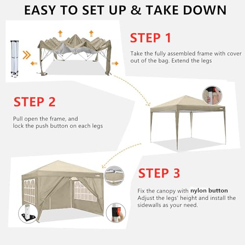 COBIZI 10x10 Pop up Canopy Tent Protable Canopy Tent with 4 Sidewalls Waterproof Commercial Instant Shelter for Parties, Wedding