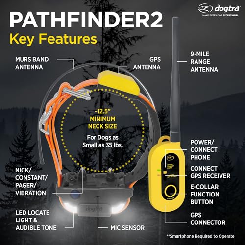 Dogtra Pathfinder 2 GPS Dog Tracker e Collar 9 Mile Long Range LED Light No Monthly fees Free App Waterproof Smartwatch Control Satellite Real Time
