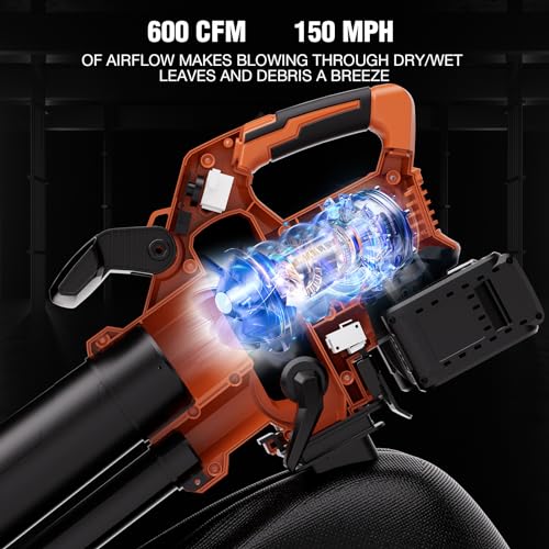 AIVOLT Cordless Leaf Blower Vacuum with Bag, 3 in 1 40v Battery Powered Leaf Blower, Vacuum, Mulcher, 150MPH Air Speed, 6-Speed Dial
