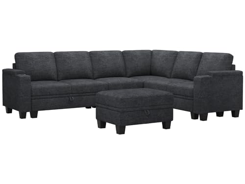 Belffin Modular Sectional Sofa Couch with Storage U Shape Convertible Corner Couches for Living Room Dark Grey Couch