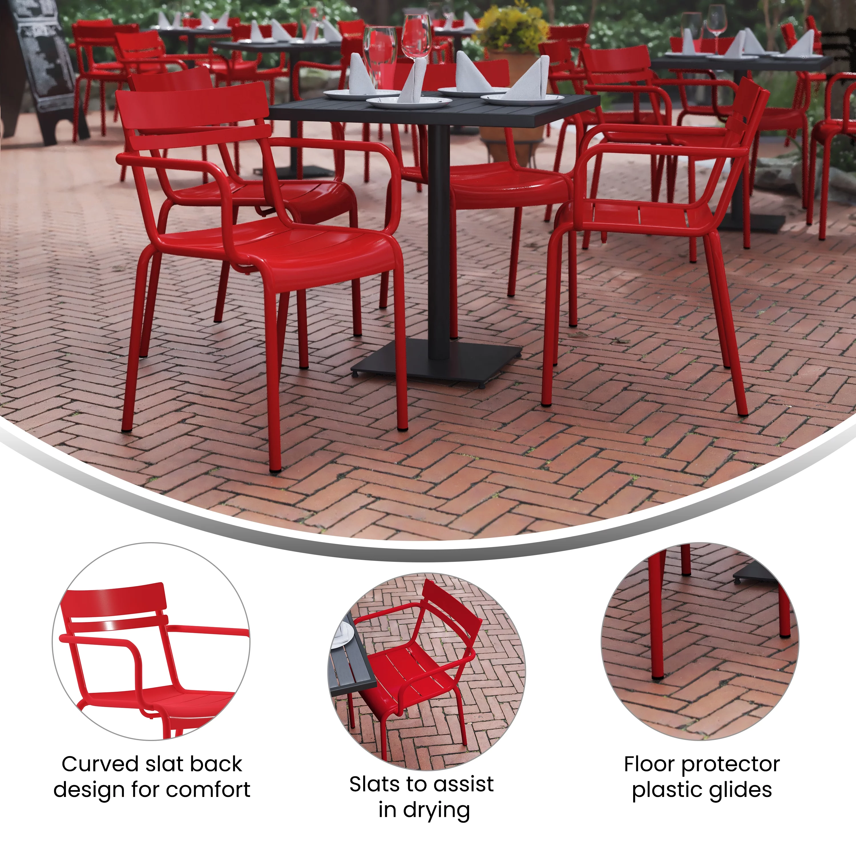Flash Furniture Nash Commercial Grade Red Steel Indoor-Outdoor Stackable Chair with 2 Slats and Arms