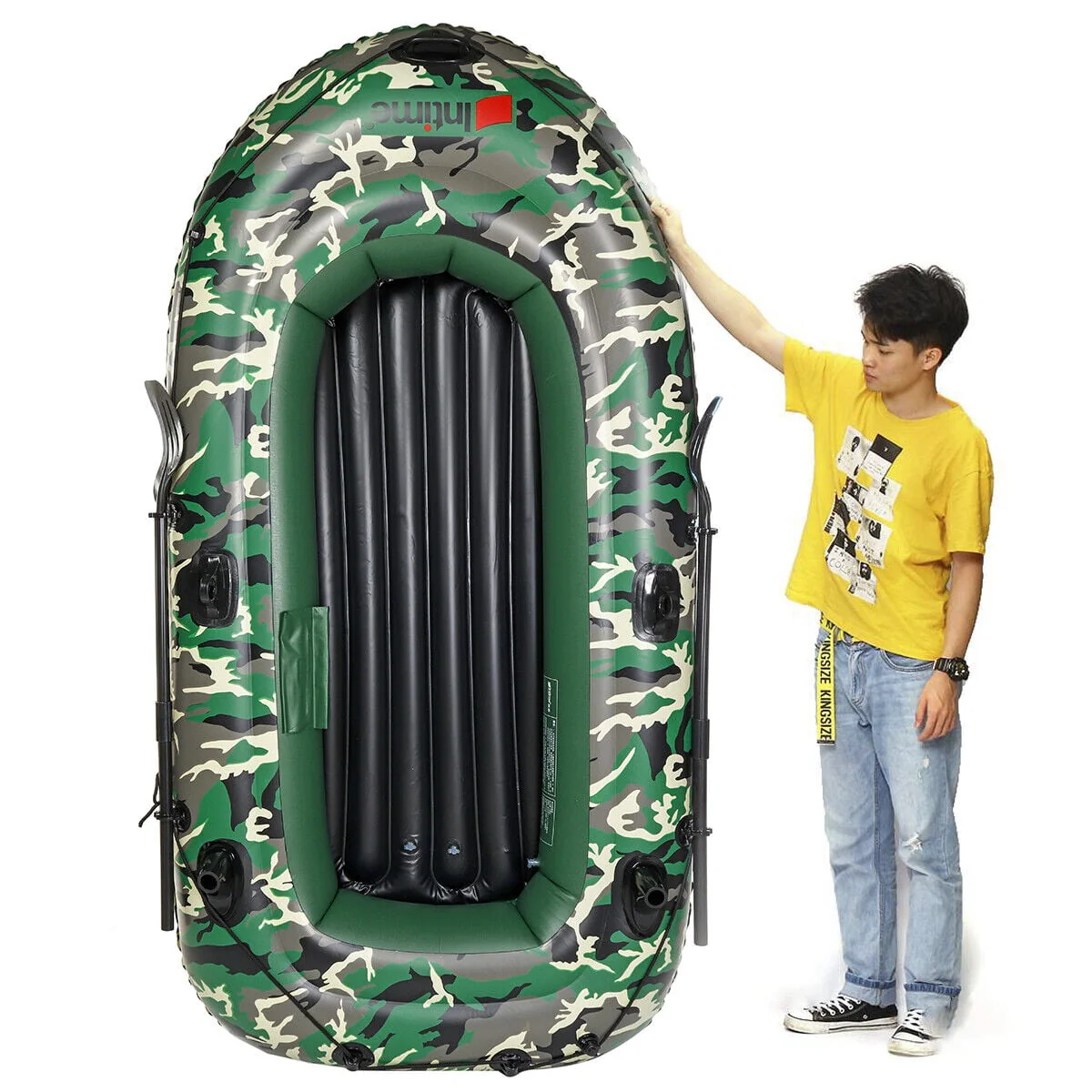 Inflatable Fishing Rowing Boat 3-Person PVC Dinghy Kayak Raft With Paddle Oars USA