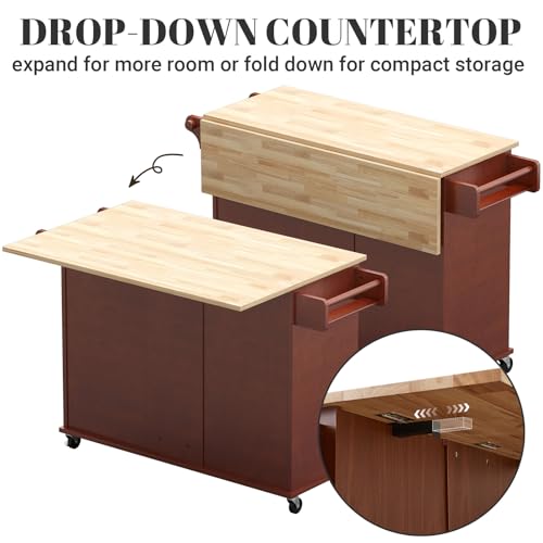 Rovibek Kitchen Island with Drawers 53 in Rolling Island Cart Mobile Solid Wood Portable Islands on Wheels with Storage Cabinet & Drawers, White