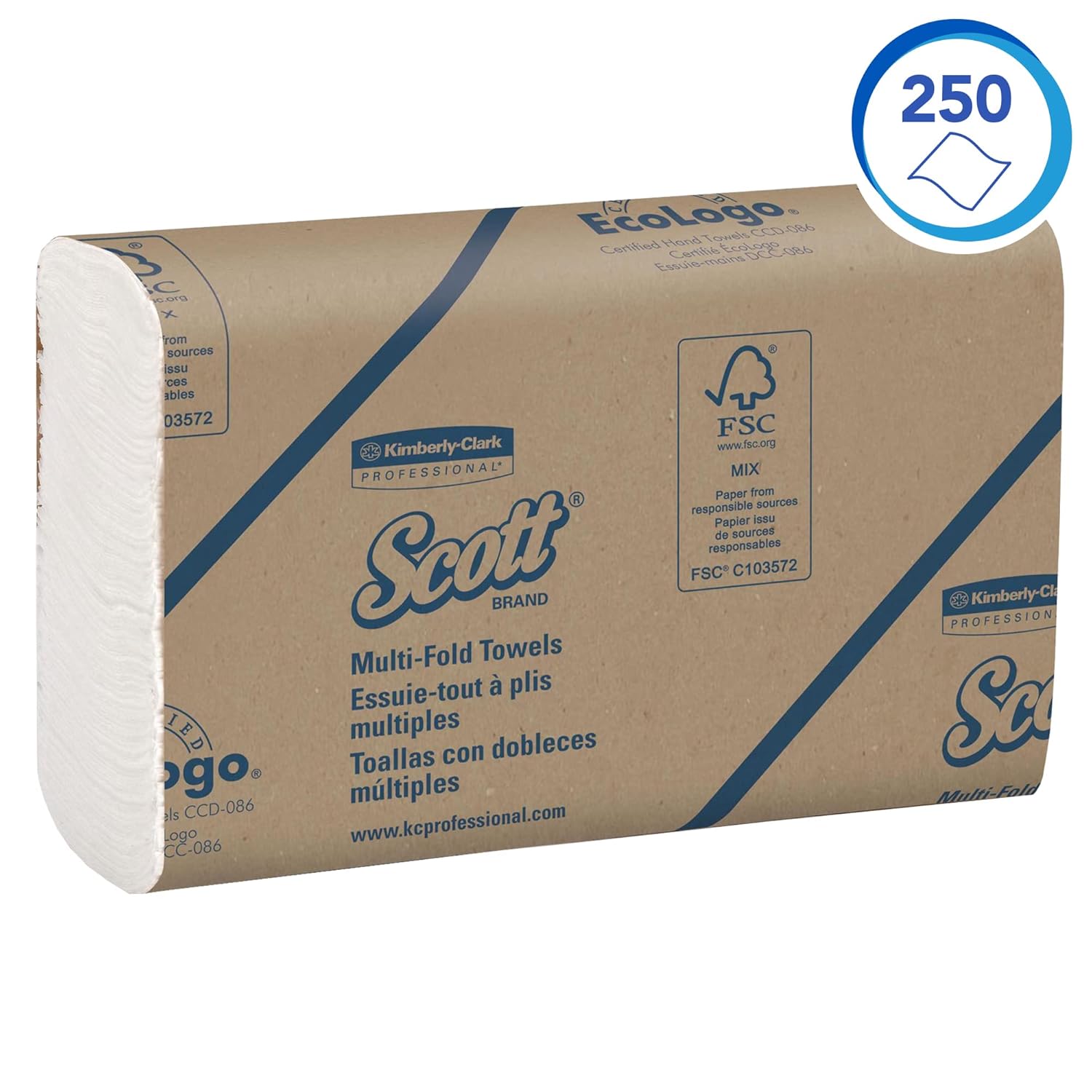 Scott Essential Multifold Paper Towels (01804) with Fast-Drying Absorbency Pockets, White, 16 Packs / Case, 250 Multifold Towels / Pack