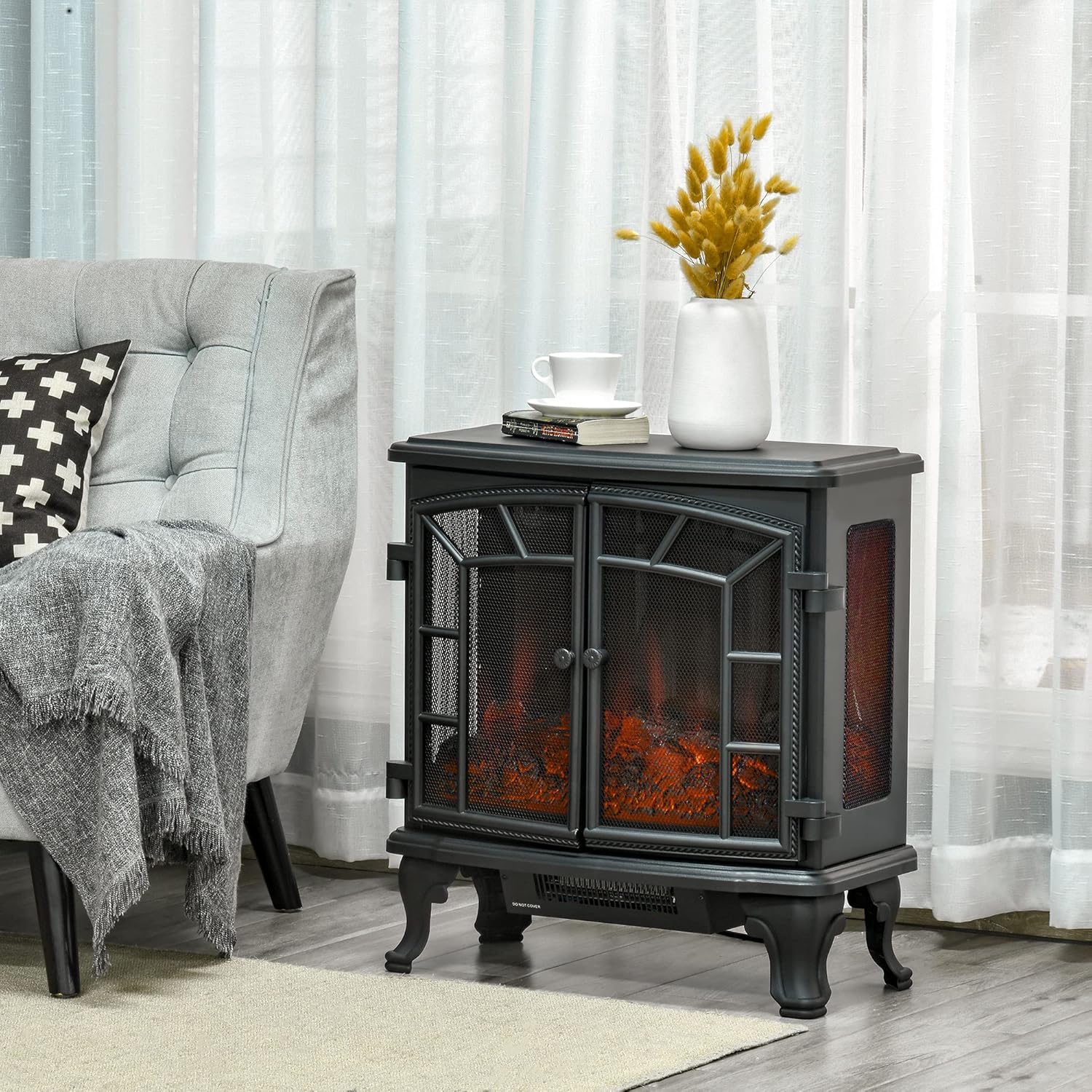 HOMCOM 27" Electric Fireplace Heater, Fireplace Stove with Realistic LED Flames and Logs, Remote Control and Overheating Protection, 750W/1500W, Black