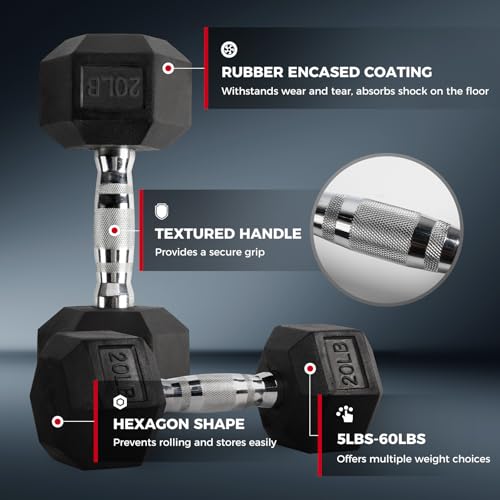 RITFIT 300/350/450/200/210 LB Rubber Hex Dumbbells Set with Optional Dumbbell Rack, Multi Weight Set to Choose, Ideal for Home Gym and Fitness