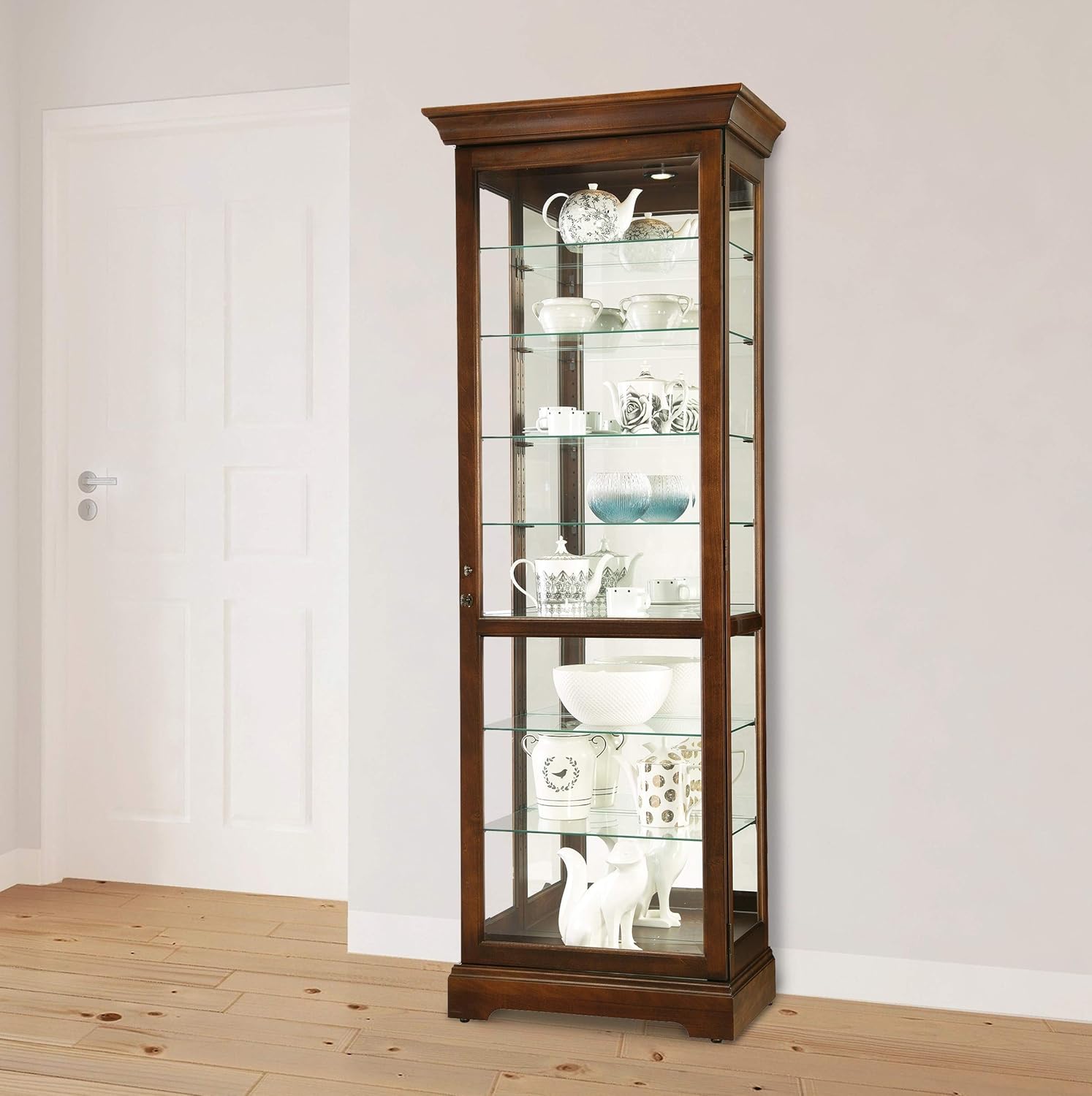Howard Miller Chesterbrook I Curio Cabinet 680-658 – Cherry Bordeaux Finish Home Decor, Seven Glass Shelves, Eight Level Display Case, Locking Door