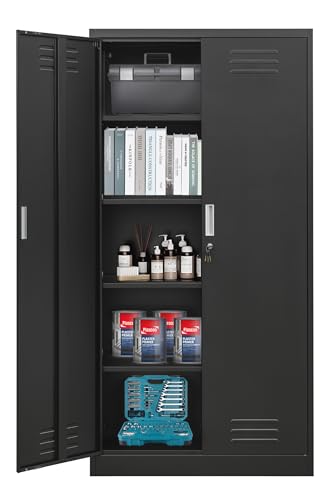 Metal Storage Cabinet, 72" H x 36" W x 18" D Locking Cabinet with Adjustable Shelves, Steel Storage Cabinets for Garage, Home, Office, Pantry (White)