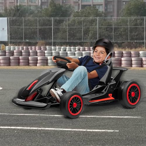 Kids Go Kart, Ride On Drift Kart with Dual 200W Motors, 24V Battery Powered Electric Drift Car, Outdoor 2-Speed Ride On Racing Toy for Boys Girls 6+