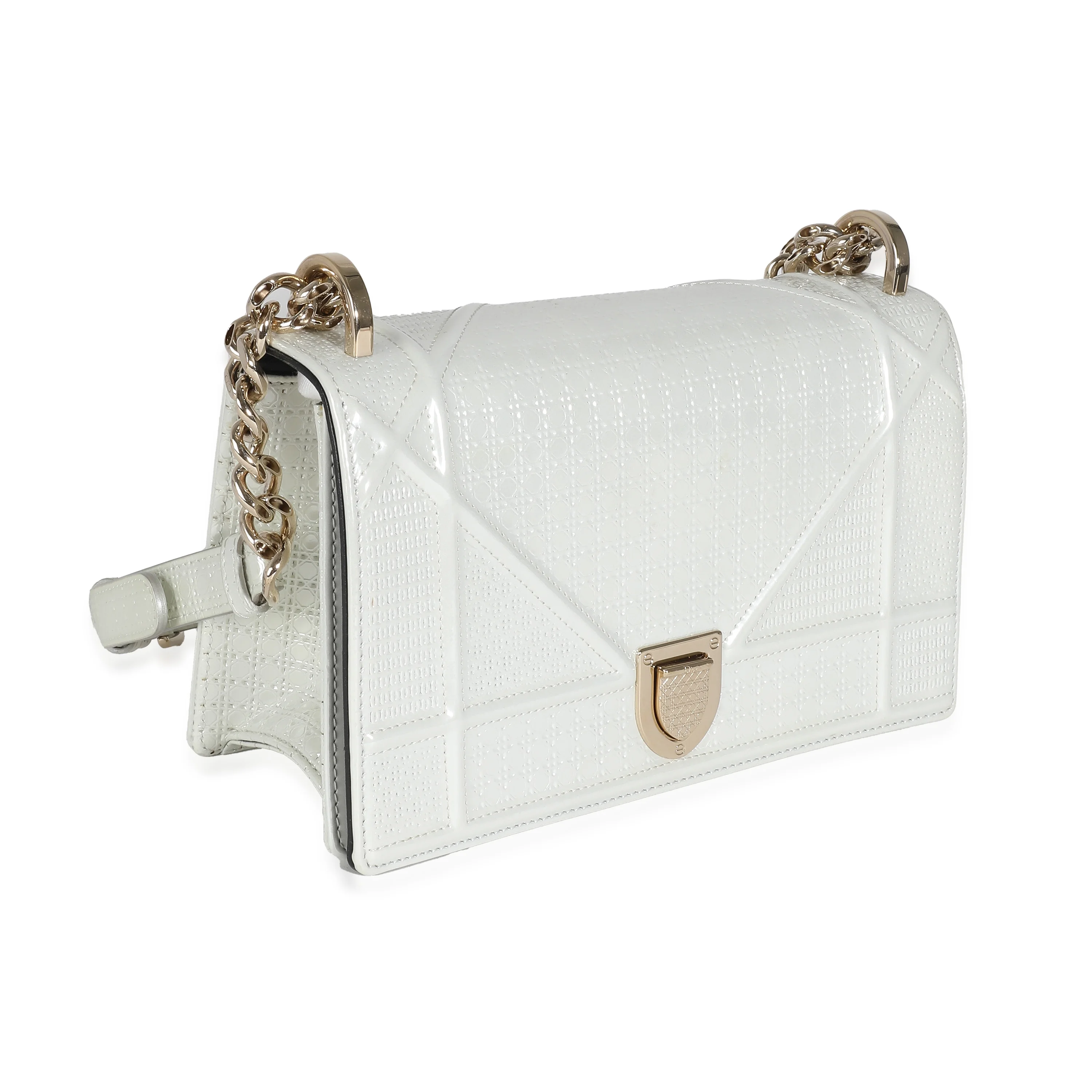 Christian Dior White Micro Cannage Patent Small Diorama Flap Bag Pre-Owned