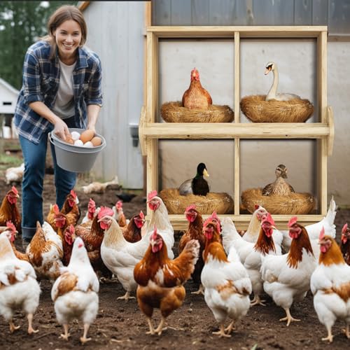 Chicken Nesting Box, 8 Compartment Wooden Nesting Boxes for Chickens with Perches, Floor/Stand/Wall Mount Large Chicken Nesting Boxes for Laying Eggs