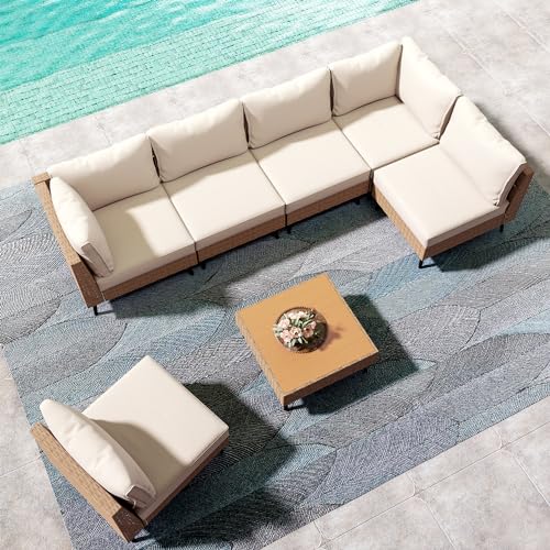 LAUSAINT HOME Outdoor Patio Furniture, 8 Piece Outdoor Sectional Sofa PE Rattan Wicker Patio Conversation Sets