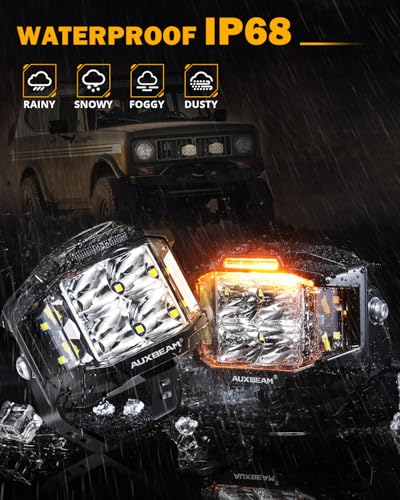 Auxbeam V-MAX Series 72W LED Pod Driving Lights, 4x2.5 Inch Rectangle Side Shooter Offroad Cube Spotlights with Amber DRL