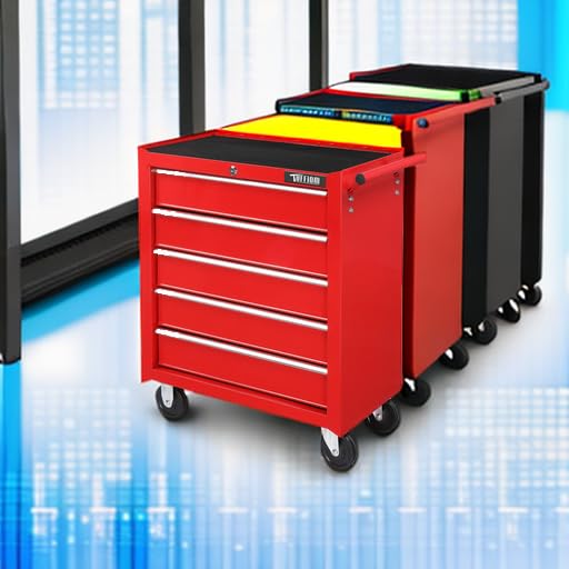 TUFFIOM 5-Drawer Rolling Tool Chest w/Drawers & Lock, Tool Storage Cabinet with Lockable Wheels, Top Cushion & Drawer Liners