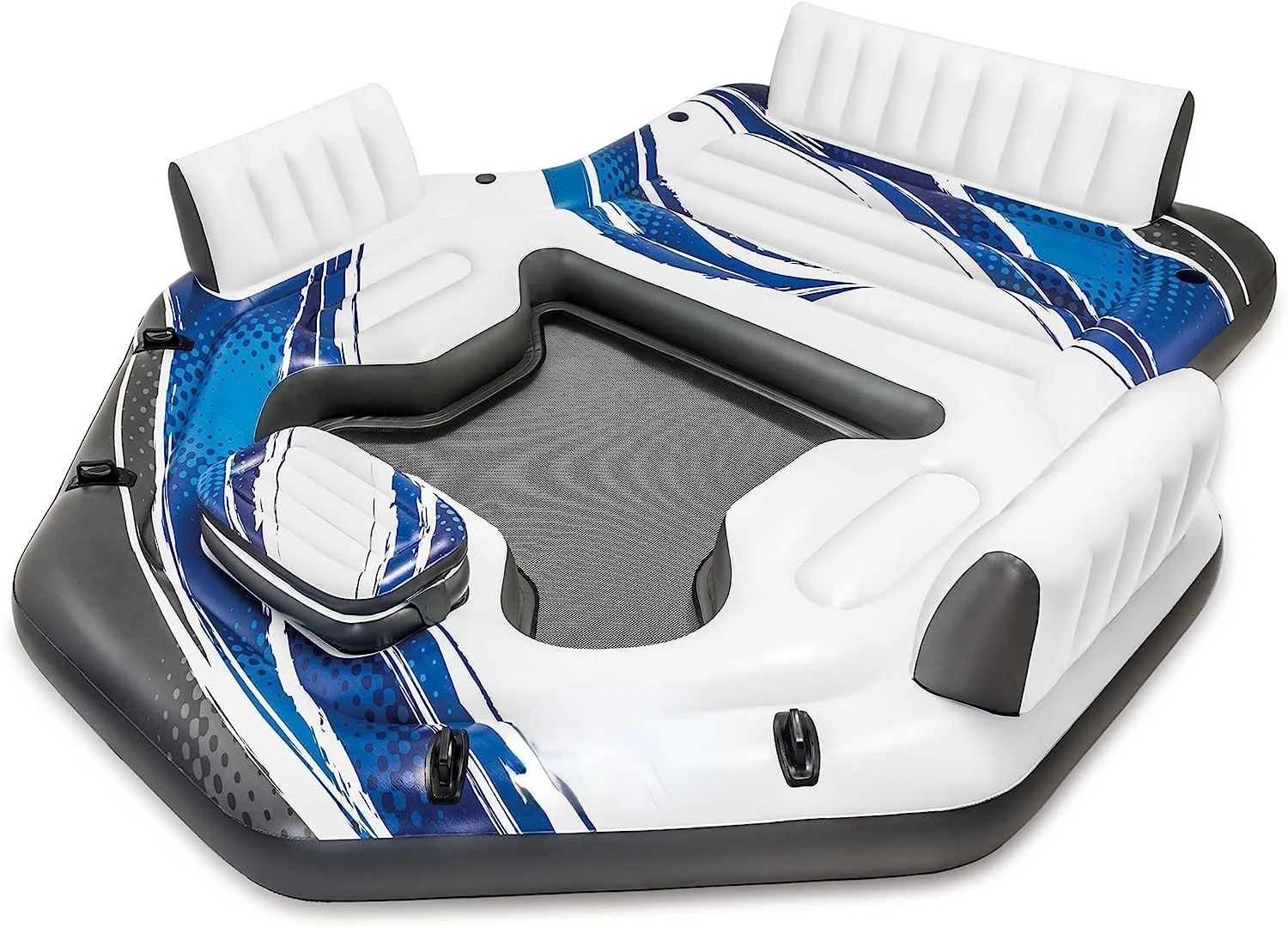 Blue Tropic Inflatable 5 Person Raft or Swimming Pool Island Water Floating Lounger Raft with Backrests, Built in Cooler, and 4 Cupholders