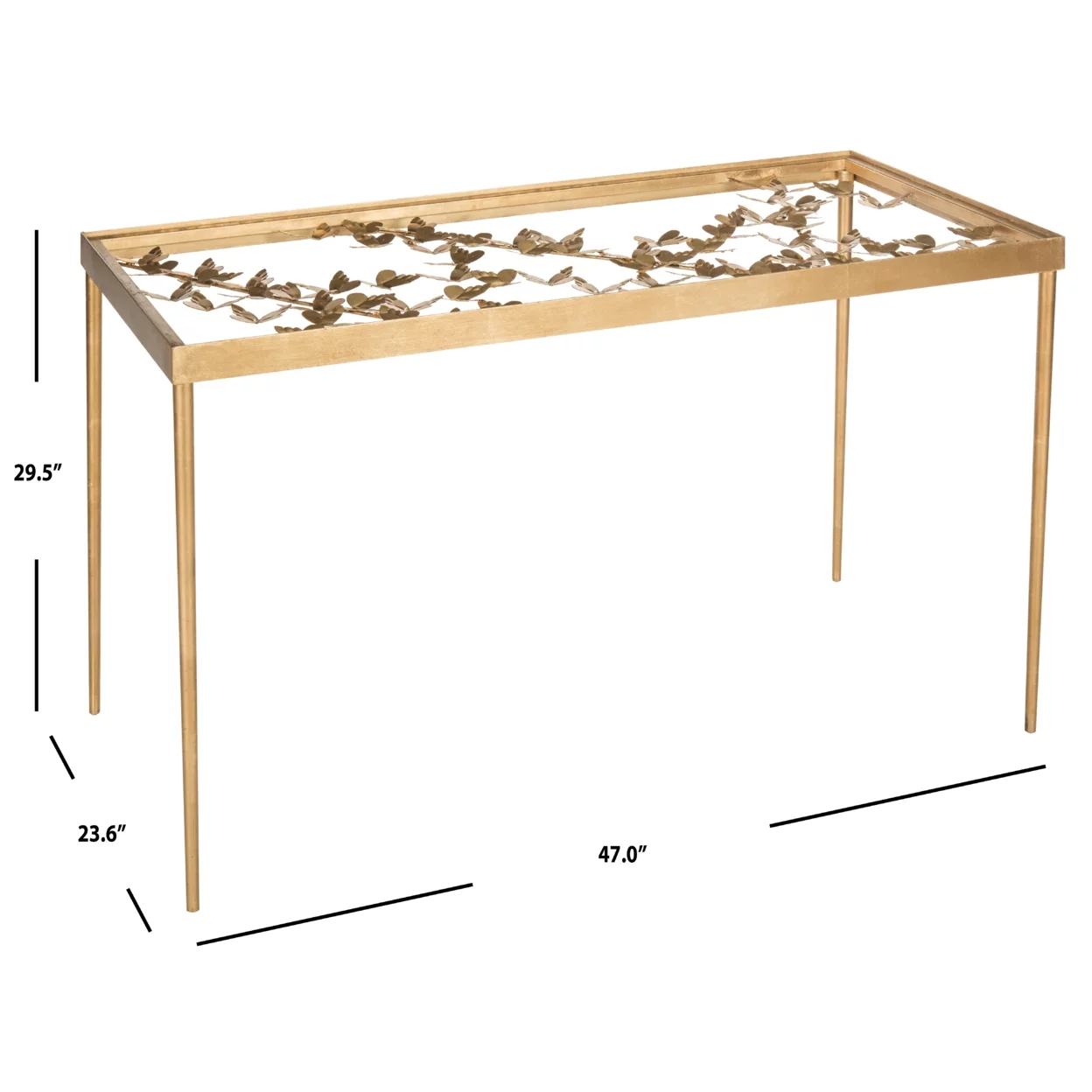 SAFAVIEH Rosalia 29.5 in. H Butterfly Glass Top Desk, Gold/Clear