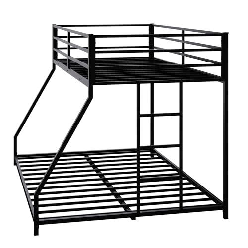 Heavy Duty Bunk Bed Frame with Ladder, Twin XL Over Twin XL Bunk Beds with Safety Guardrails, Adults Bunk Beds with Noise-Reducing Rubber Stoppers