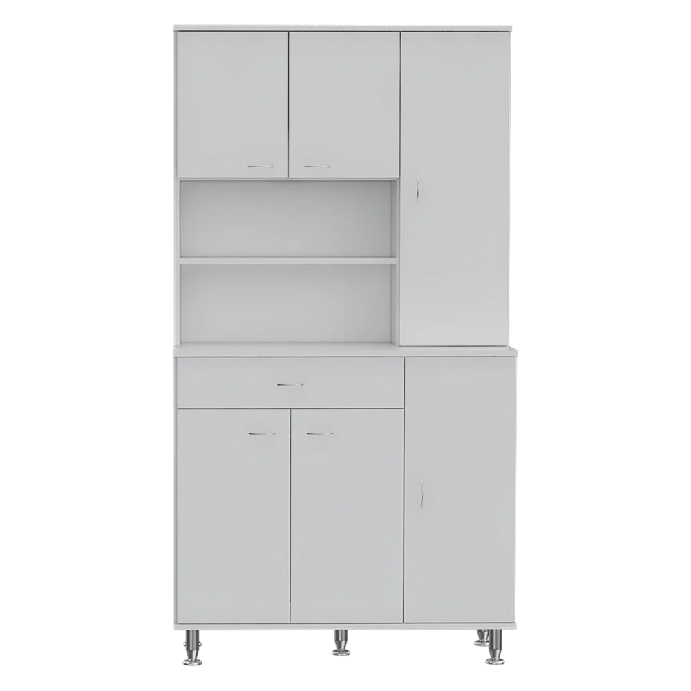 FM FURNITURE Venice 90 Pantry Cabinet with Six Doors White Engineered Wood