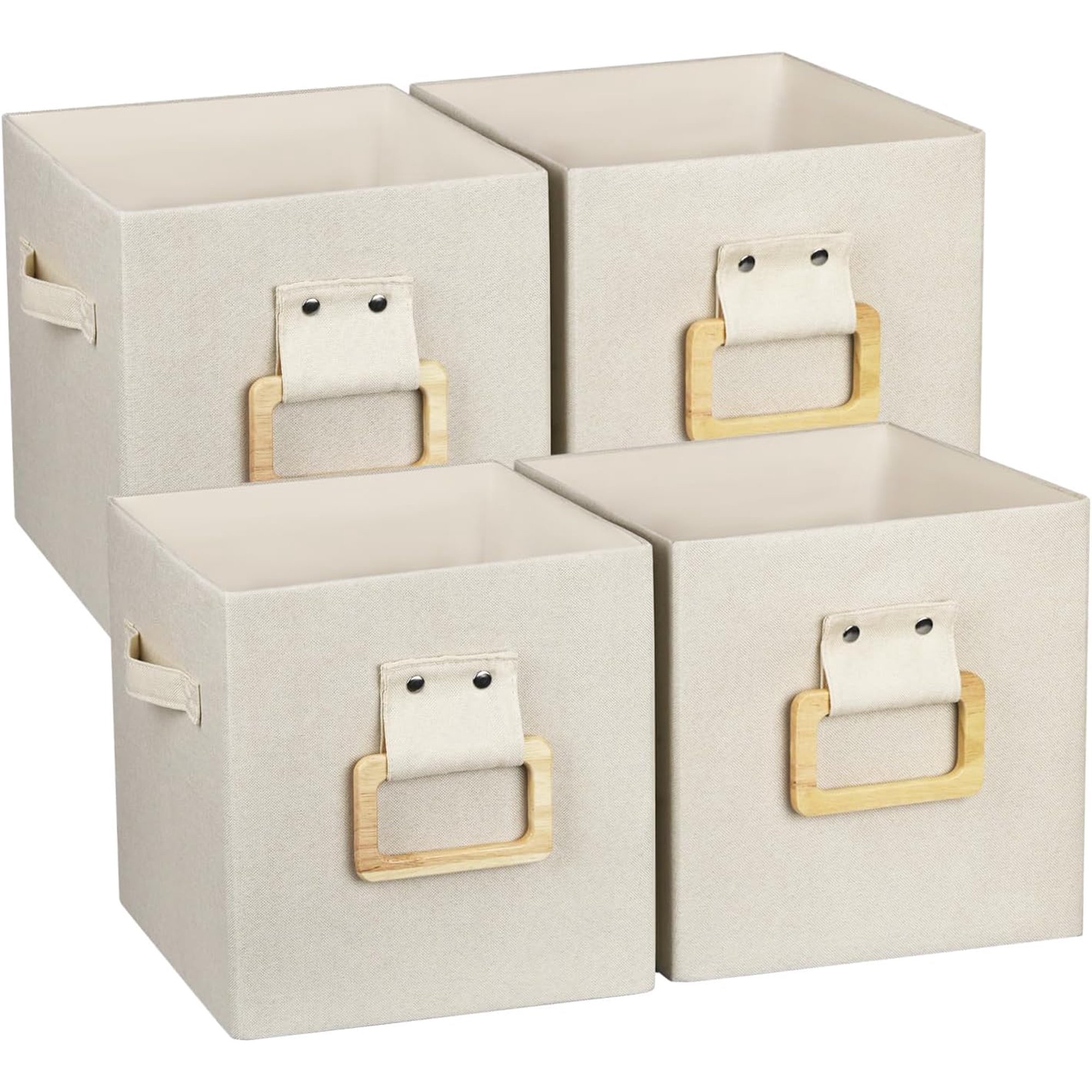 dxynlzq Collapsible Fabric Storage Cubes Organizer with Wood Handle  Cube Storage Bins Foldable Baskets for Organizing DXYPQZ Office Closet Clothes