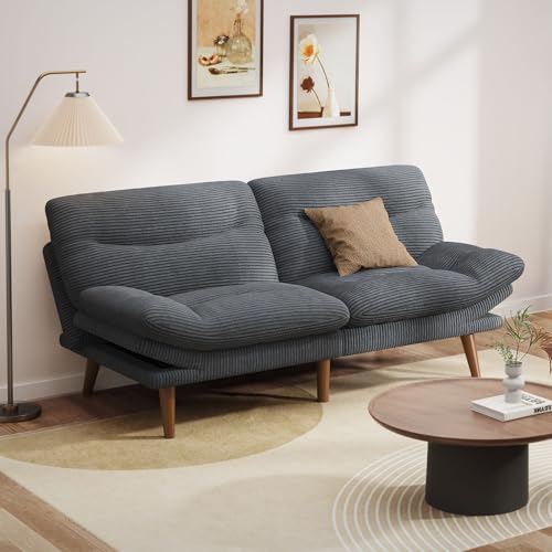Pipishell Convertible Futon Sofa Bed,66" Corduroy Futon Couch with Adjustable Backrest and Armrests, Recliner Sleeper Sofa for Small Spaces