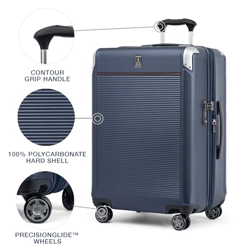 Travelpro Platinum Elite Hardside Expandable Carry on Luggage, 8 Wheel Spinner, TSA Lock, Hard Shell Polycarbonate Suitcase, Metallic Sand