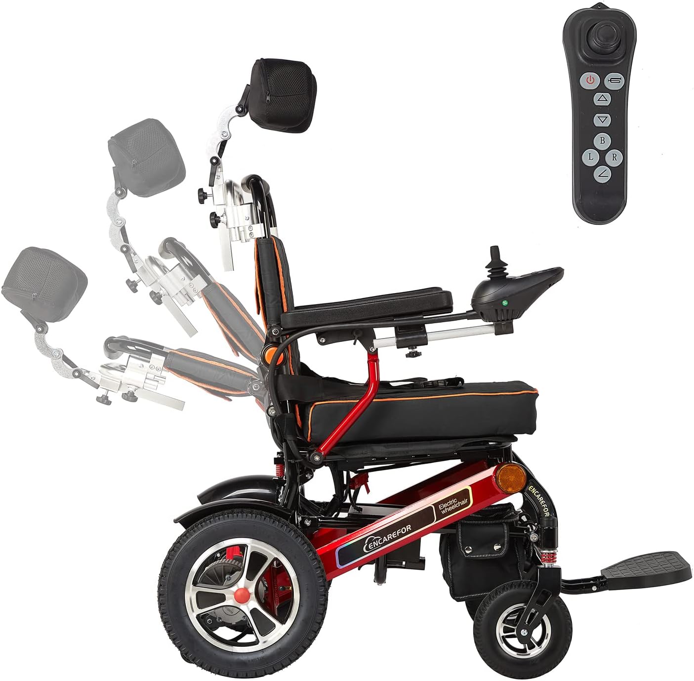 ENCAREFOR 600W Remote Control Electric Wheelchair, Reclining Portable Folding Power Wheelchair,Aluminum Alloy Lithium Battery Powerful Wheelchair