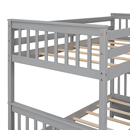 Ball & Cast Full Over Full Bunk Bed with Twin Size Trundle and Built in 4 Drawer,Wood Bunkbed w/Storage Ladder & Slat Support