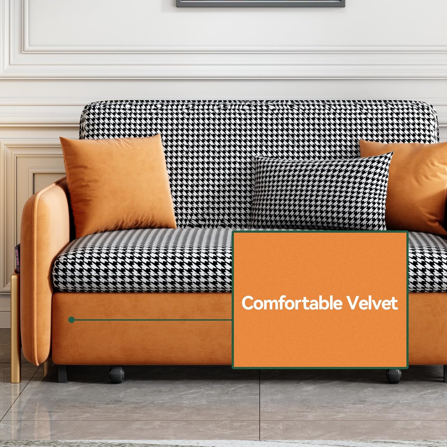 53.5" Full Sleeper Sofa Orange Upholstered Convertible Sofa Bed 3 in 1 Sleeper Sofa Couch Bed