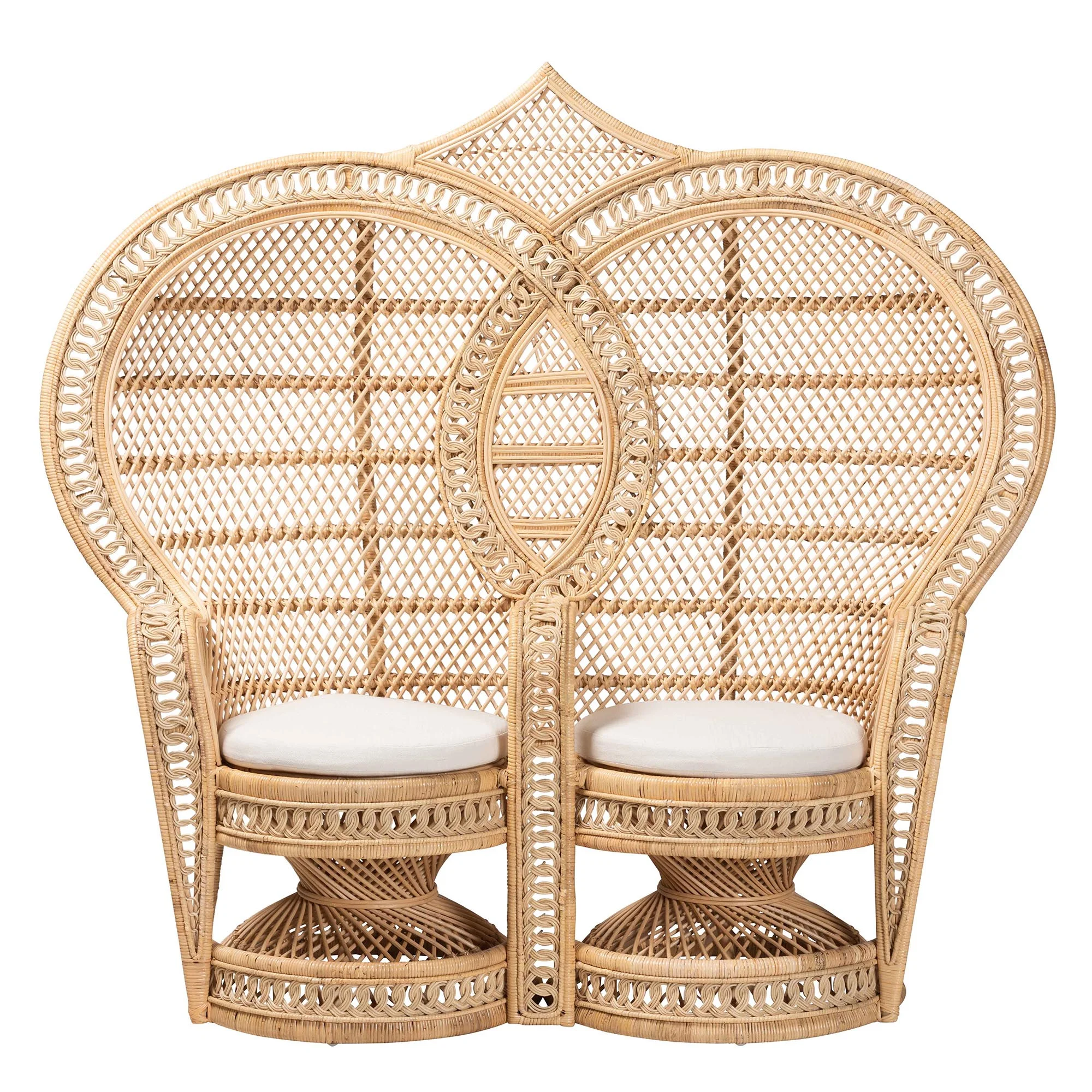 bali & pari Nerita Rattan BOHO Two-Seater Peacock Chair, Natural Brown