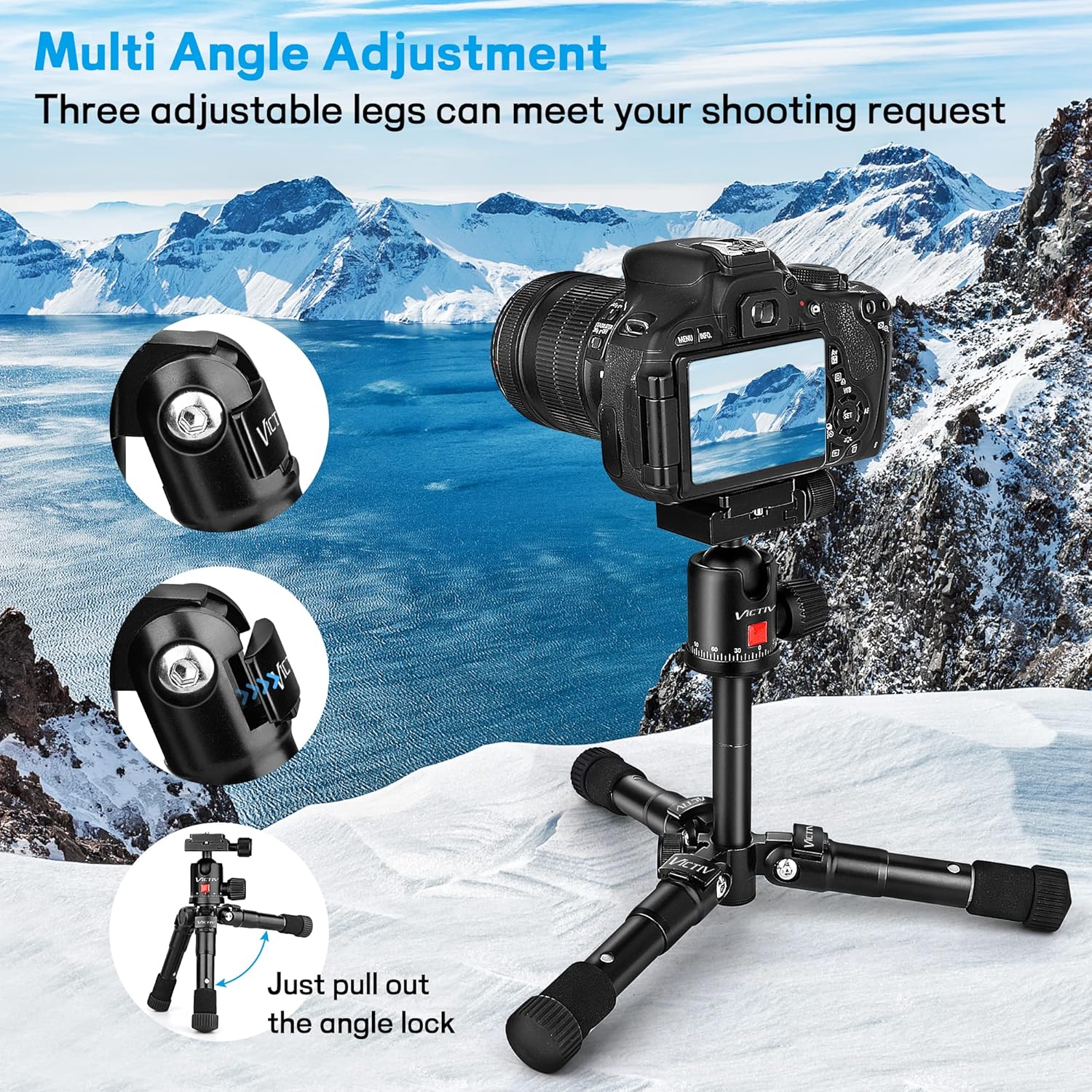Tabletop Tripod, 20inch Portable Desktop Mini Tripod for Camera with 360 Degree Ball Head, Aluminum Small Travel Tripod