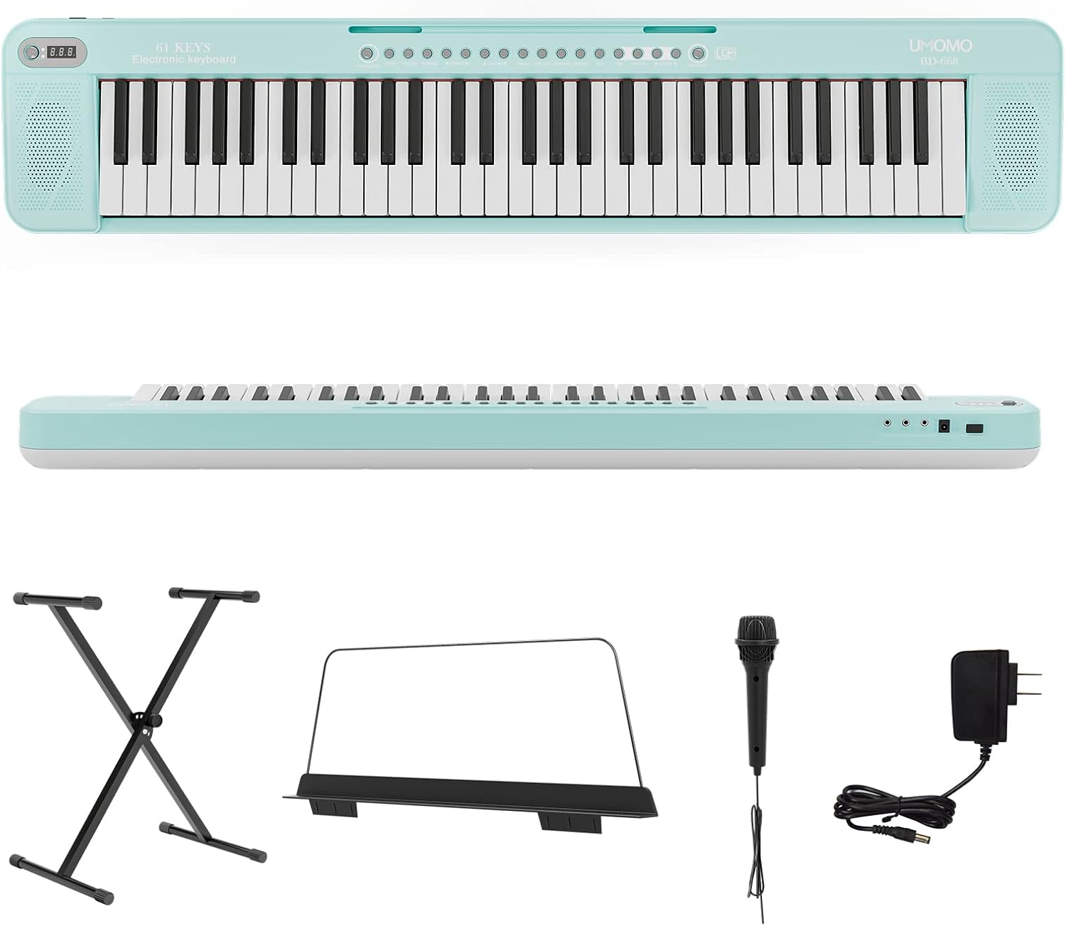 UMOMO UMK-816 Electric Piano Keyboard with Stand, 61 key Music Keyboard Piano, Portable Electronic Musical Piano with Microphone, Power Supply